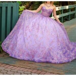 NEW HOUSE OF WU lace-up back quinceanera gown in purple multi